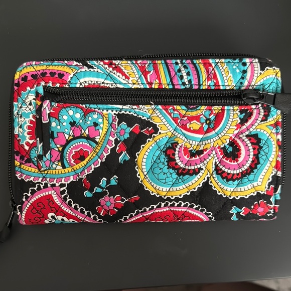 Vera Bradley Parisian Paisley Turnlock Wallet Pink Black - Picture 3 of 5